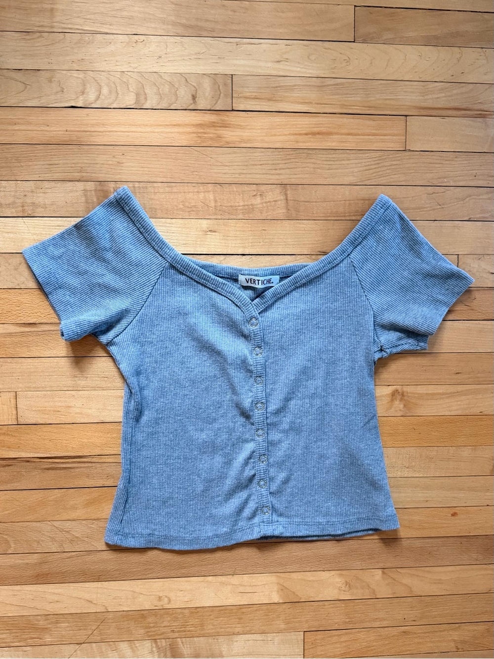Grey Ribbed Off-Shoulder Crop Top - Picture 1 of 3
